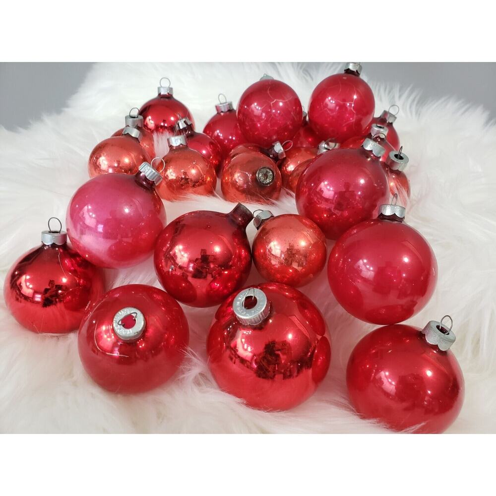 Lot 23 Vintage Shiny Brite Poloron Glass‎ Ball Red ornament USA Retro Craft folk